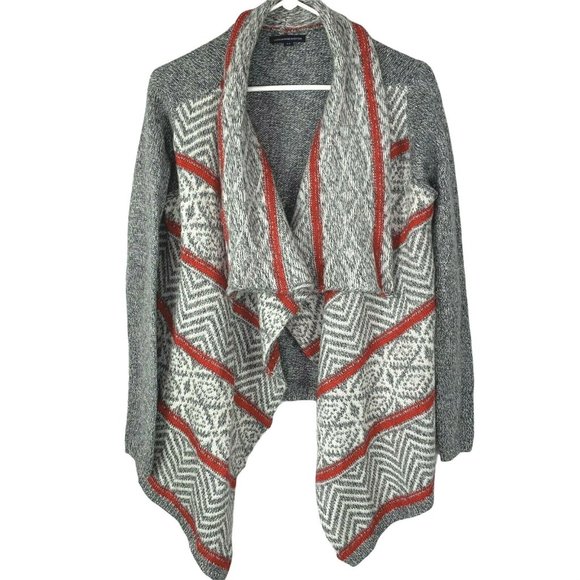 American Eagle Sweater Wrap size S Draped Waterfall Nordic Gray Red Shawl Collar - Picture 1 of 5